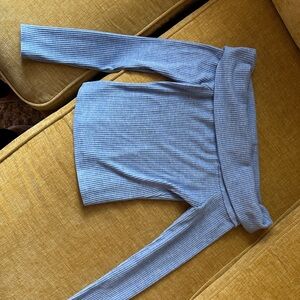 Lovers + Friends Off Shoulder Long Sleeve Denim Blue Sweater